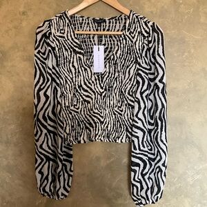 Dynamite Esther Zebra Print Smocked Blouse